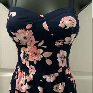 Band of Gypsies Pink and Navy Blue Floral Jumpsuit